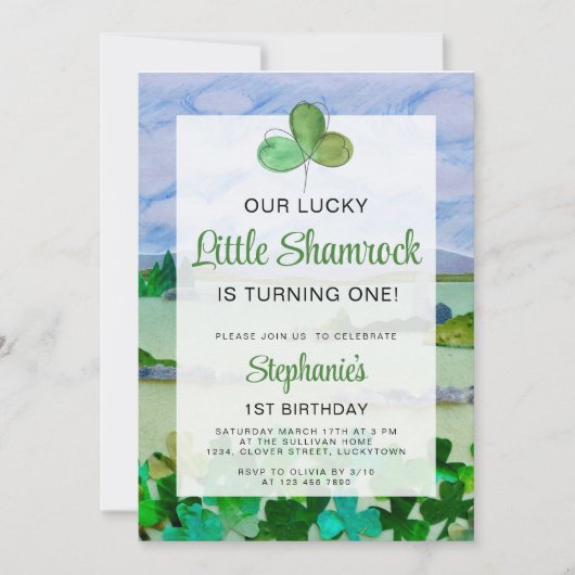 ラッキーリトルシャームロックファースト誕生日 招待状 (正面)