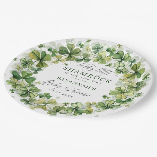 ラッキーリトルシャームロック春クローバーベビーシャワー ペーパープレート (アングル)