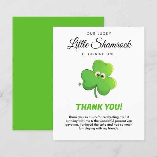 ラッキーリトルシャームロック1st誕生日サンキューカード (正面/裏面)