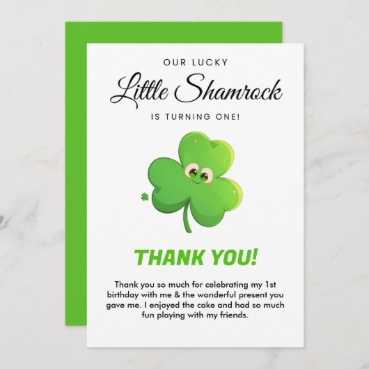 ラッキーリトルシャームロック1st誕生日サンキューカード 招待状 (正面/裏面)