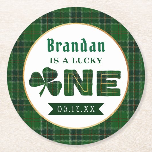 ラッキーリトルシャームロック1st誕生日 ラウンドペーパーコースター (正面)