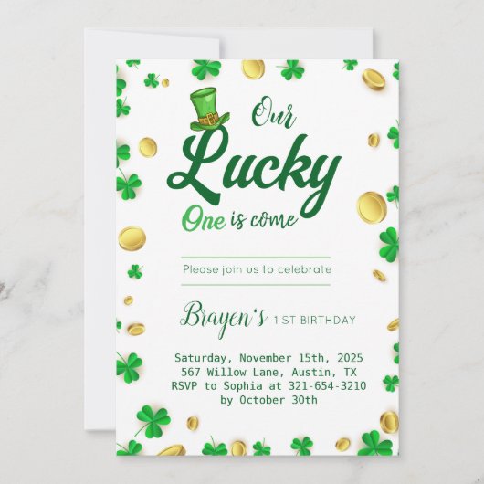 ラッキーリトルワン – St.Patrick's Day Baby Shower 招待状 (正面)