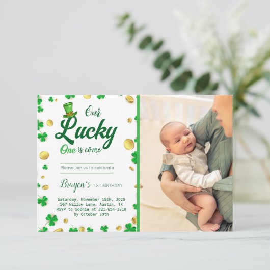 ラッキーリトルワン – St.Patrick's Day Baby Shower 招待状 (スタンド正面)
