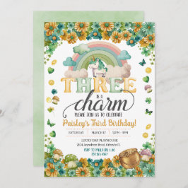 ラッキーレインボーユニコーンスリーアザチャーム誕生日 招待状