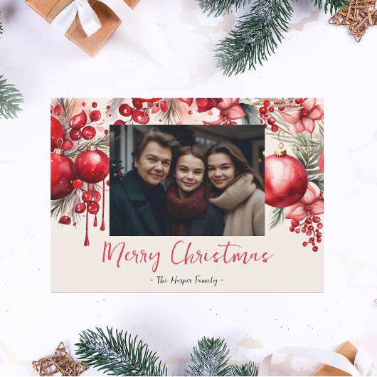 ラッキーレッドポインセチア家族写真 シーズンカード