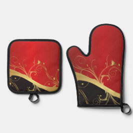 ラッキーレッドモダンデザイン 鍋つかみ&鍋敷きセット