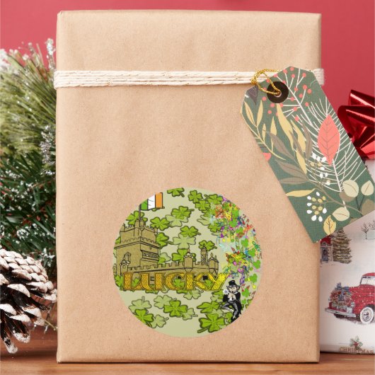 ラッキーレプラーアンと彼のアイルランドの城 ラウンドシール (クリスマス)