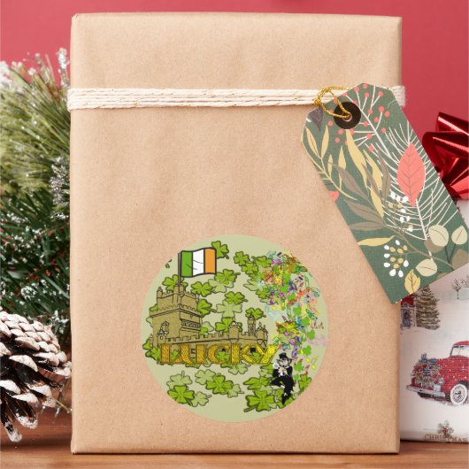 ラッキーレプラーアンと彼のアイルランドの城 ラウンドシール (クリスマス)