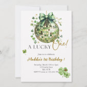 ラッキーワンカワイディスコボール1歳の誕生日招待状 招待状 (正面)