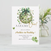 ラッキーワンカワイディスコボール1歳の誕生日招待状 招待状 (スタンド正面)