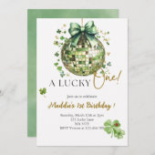 ラッキーワンカワイディスコボール1歳の誕生日招待状 招待状 (正面/裏面)