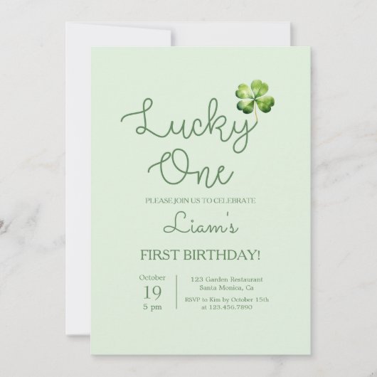 ラッキーワンシャムロック誕生日ボーイ 招待状 (正面)