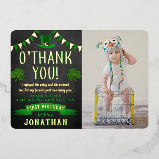 ラッキーワンシャルボード1st誕生日ありがとうござ実在う 箔招待状 (正面)