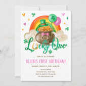 ラッキーワンセントパトリックのデイガールファースト誕生日 招待状 (正面)
