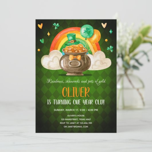 ラッキーワンセントパトリックのデイボーイファースト誕生日 招待状 (スタンド正面)