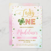 ラッキーワンセントパトリックの日女の子1st誕生日 招待状 (正面/裏面)
