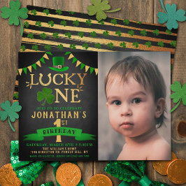 ラッキーワンチャックボード写真1st誕生日招待状 招待状