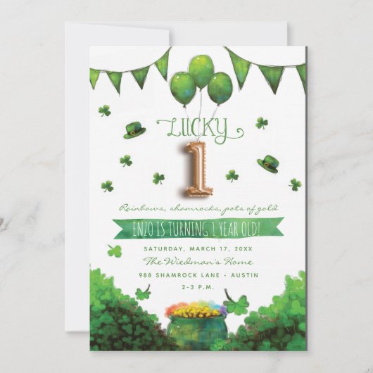 ラッキーワンパトリックの日バースデーパーティ招待状 招待状 (正面)