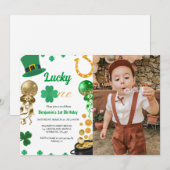 ラッキーワンファースト誕生日セントパトリックのデイボーイガール 招待状 (正面/裏面)