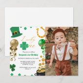 ラッキーワンファースト誕生日セントパトリックのデイボーイガール 招待状 (正面/裏面)