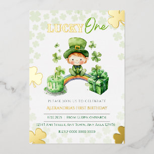 ラッキーワンファースト誕生日St patricks 箔招待状