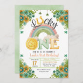 ラッキーワンレインボーサンフラワーファースト誕生日 招待状 (正面/裏面)