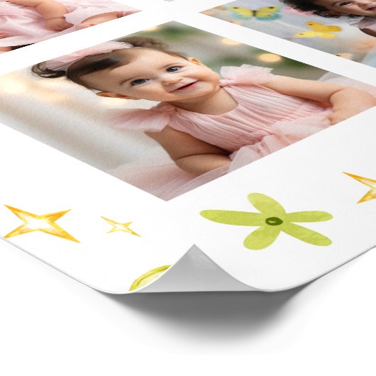 ラッキーワンレインボー誕生日フォトマイルストーンサイン ポスター (角)