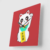 ラッキー中国のキャット スクエア壁時計 (傾斜)