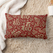 ラッキー中国のシンボルとコイ魚 – 赤と金ゴールド ランバークッション (ブランケット)