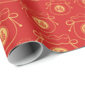 ラッキー中国のバッグ新年金ゴールド赤 ラッピングペーパー (ロールコーナー)