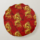 ラッキー中国の金ゴールドドラゴンプフ装飾用クッション ラウンドクッション (裏面)