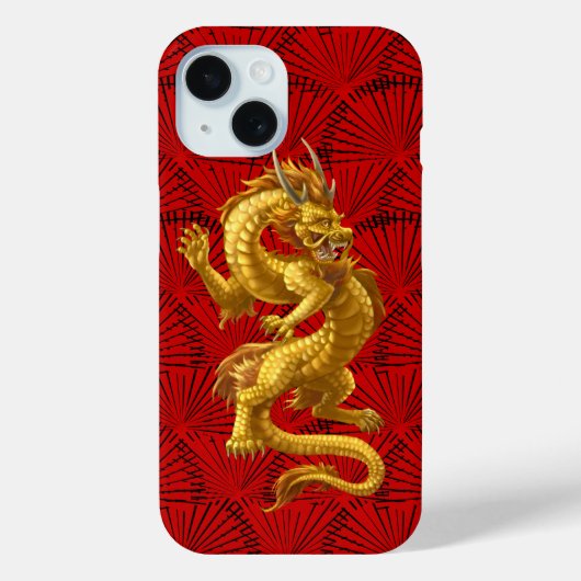ラッキー中国の金ゴールドドラゴンiPhone 15電話ケース Case-Mate iPhoneケース (裏面)