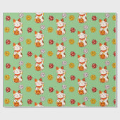 ラッキー招き猫ゲーマーパターンD20サイコロ ラッピングペーパー (フラット)