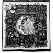 ラッキー数理マニフェスト魔法ブラック&ホワイト シャワーカーテン (正面)