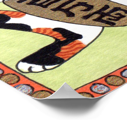 ラッキー日本のカリコキャット招き猫フォークアート ポスター (角)