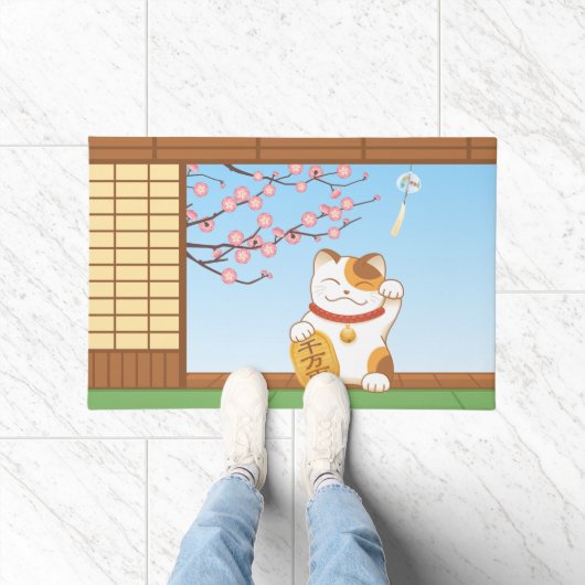 ラッキー日本のカリコ猫招き猫 ドアマット (室内)