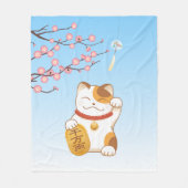 ラッキー日本のカリコ猫招き猫 フリースブランケット (正面)