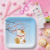 ラッキー日本のカリコ猫招き猫 ペーパープレート (パーティー)