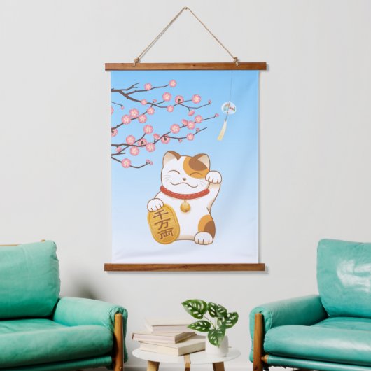 ラッキー日本のカリコ猫招き猫 吊り下げ型タペストリー (リビング)
