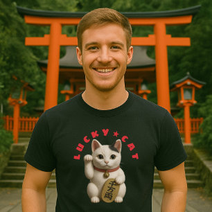 ラッキー日本のキャットチャーム Tシャツ