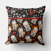 ラッキー日本のキャットレッドブラックピロー日本のダー クッション (正面)