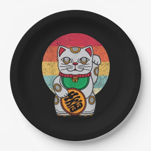 ラッキー日本のキャット招き猫かわいい小判風水 ペーパープレート (正面)