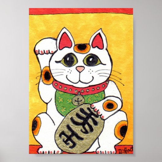 ラッキー日本のキャット招き猫フォークアート ポスター (正面)