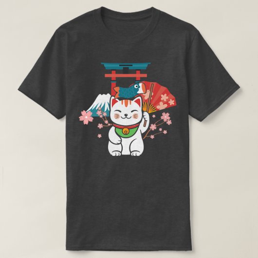 ラッキー日本のキャット桜鳥居 Tシャツ (デザイン正面)