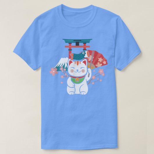 ラッキー日本のキャット桜鳥居 Tシャツ (デザイン正面)