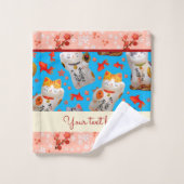 ラッキー日本のキャット着物ブルーピンクコイ鯉 バスタオルセット (ウォッシュタオル)