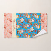 ラッキー日本のキャット着物ブルーピンクコイ鯉 バスタオルセット (ハンドタオル)