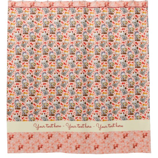 ラッキー日本のキャット着物桃インスパイアコイ鯉 シャワーカーテン (正面)