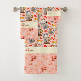 ラッキー日本のキャット着物桃ピンクコイ鯉 バスタオルセット