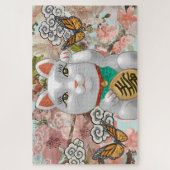 ラッキー日本のキャット |花 ジグソーパズル (縦)